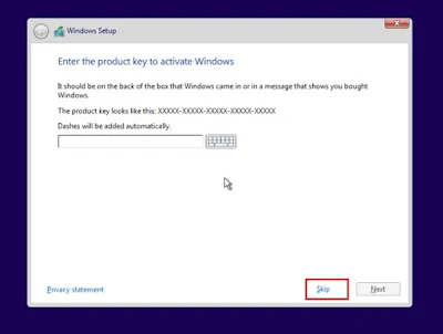 skip windows activation key