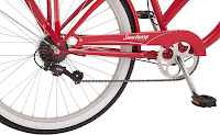 Shimano 7-speed rear derailleur & chain guard on Schwinn Women's Sanctuary 7-Speed Cruiser Bicycle, image