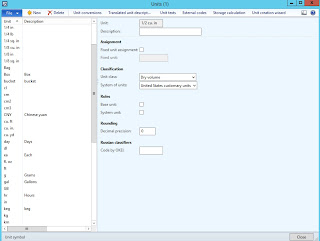 Image of the Units form in AX with list of all available units on the left.