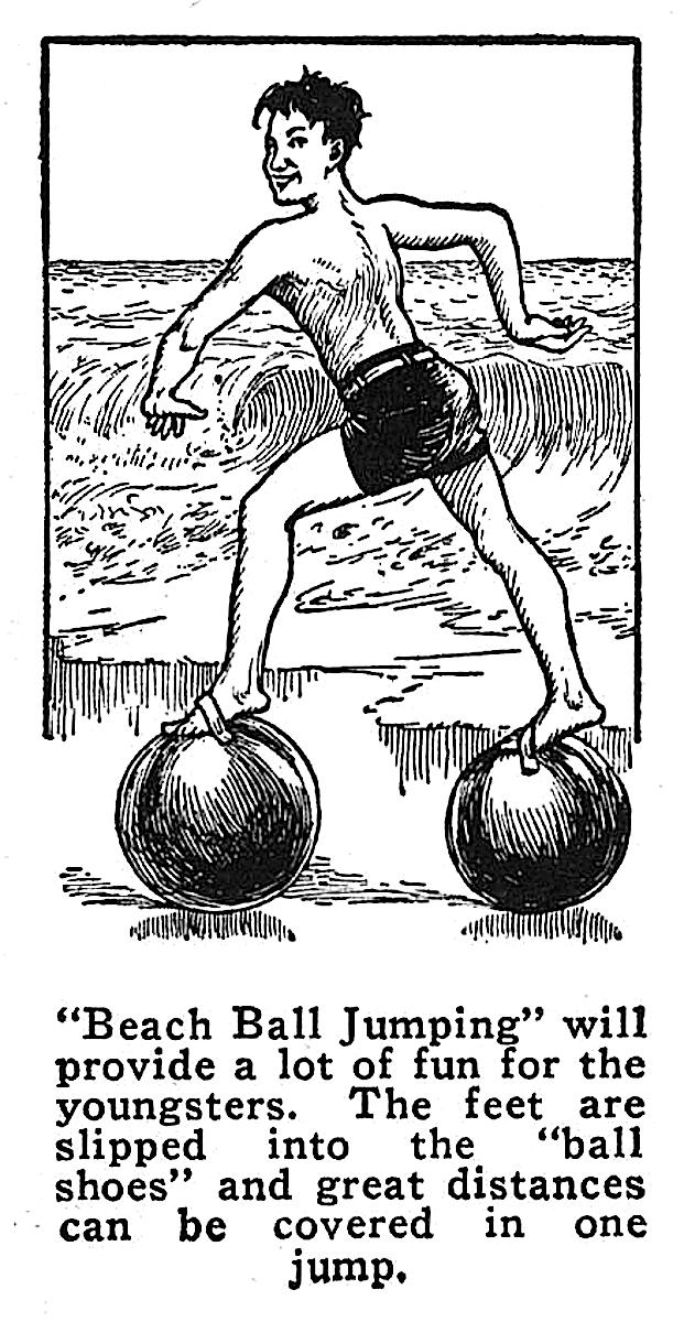 1937 Beach Ball Jumping, an advertisement for balls with foot straps