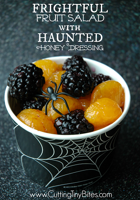  Frightful Fruit Salad With Haunted Honey Dressing. Healthy halloween snack for kids, perfect for parties!