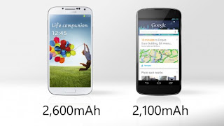 Samsung Galaxy S4 VS LG NEXUS 4 Battery