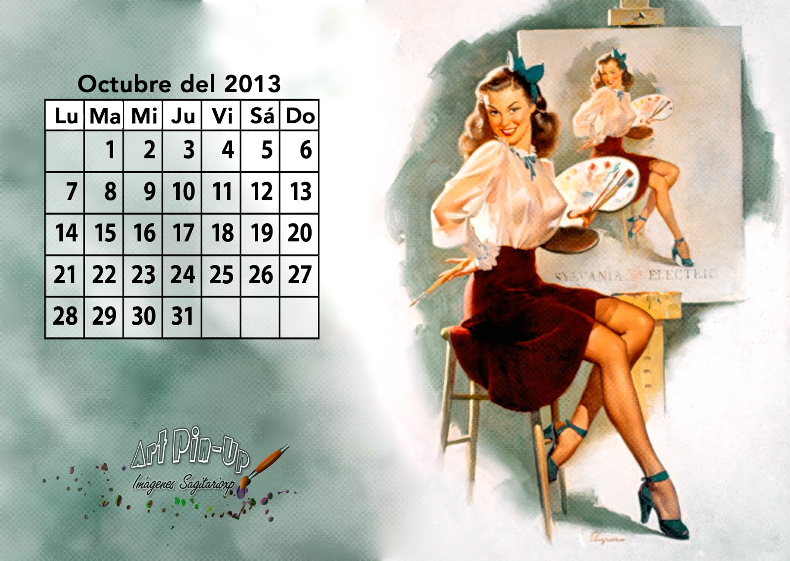 Calendario vintage pin-up de Gil Elvgren del mes de Octubre del 2013.