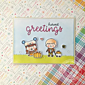 Sunny Studio Stamps: Fall Kiddos Greetings Word Die Harvest Greetings Card with Franci Vignoli