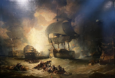 The Destruction of L'Orient at the Battle of the Nile 1 August 1798 by G Arnald 1825-7 at National Maritime Musuem AKnowles photo2022