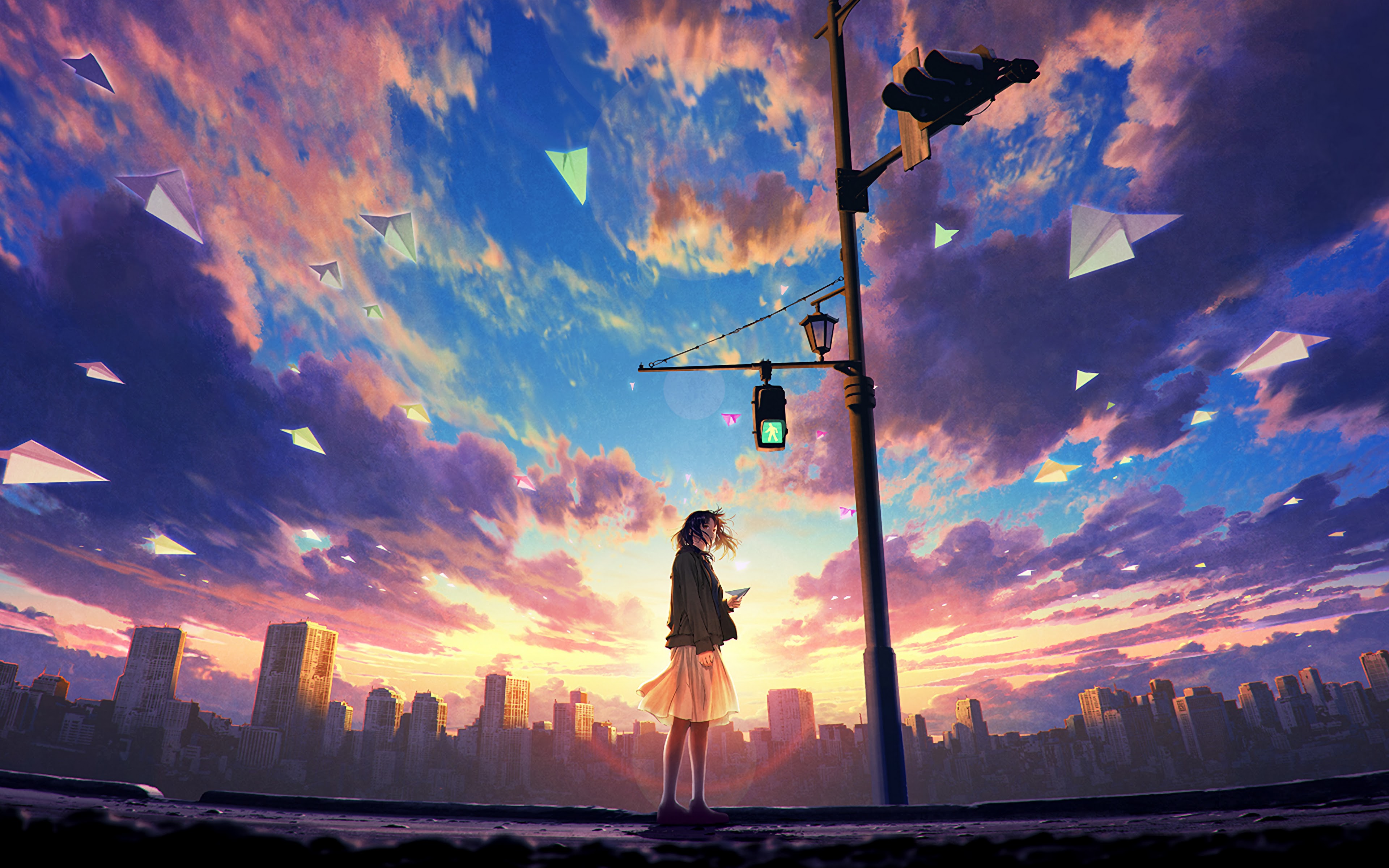 Sunrise Anime Girl Silhouette Scenery Wallpaper 4k HD ID:3721