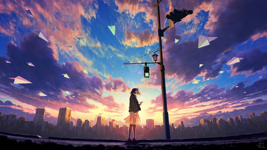 Anime Girl Watching Beautiful Sunrise Digital Stock Illustration 2362046729  | Shutterstock