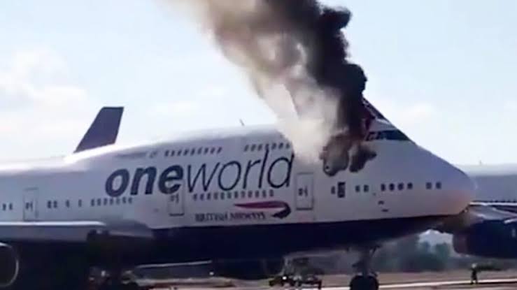 British Airways b747-400 catches fire.