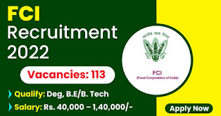 113 Posst - Food Corporation of India - FCI Recruitment 2022 (All India Can Apply) - Last Date 26 September at Govt Exam Update