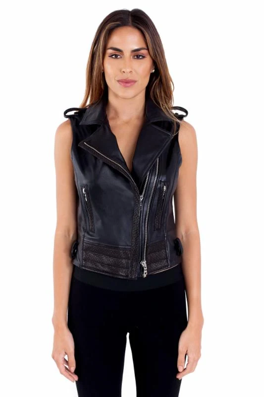 Caroline Black Leather Vest