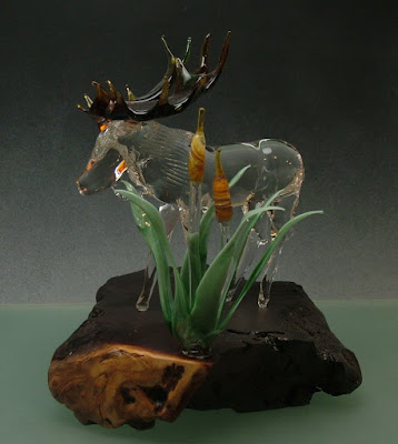 Hand sculpted glass moose