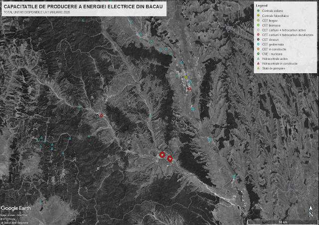 Unitati de producere a energiei electrice din judetul Bacaua in anul 2020.