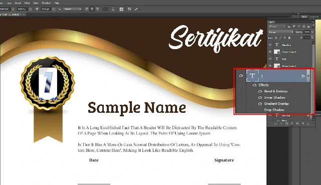 Download Sertifikat PSD Adobe Photoshop Emas Elegant