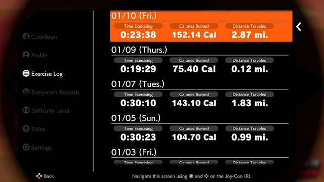 Ring Fit Adventure Exercise Log Week World 9 Dreadmill distance traveled miles