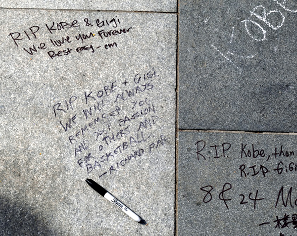 A message that I left on the concrete in the L.A. Live courtyard to honor Kobe and Gigi...on January 27, 2020.