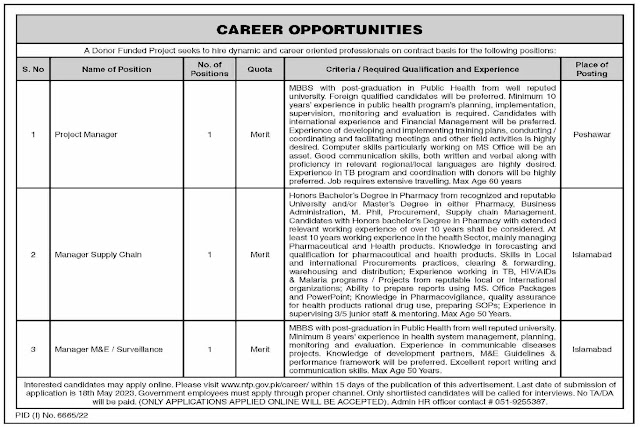 Govt Jobs TB Control Program NTP Jobs 2023