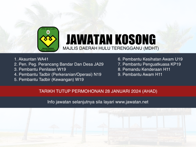 Jawatan Kosong Majlis Daerah Hulu Terengganu (MDHT) Januari 2024