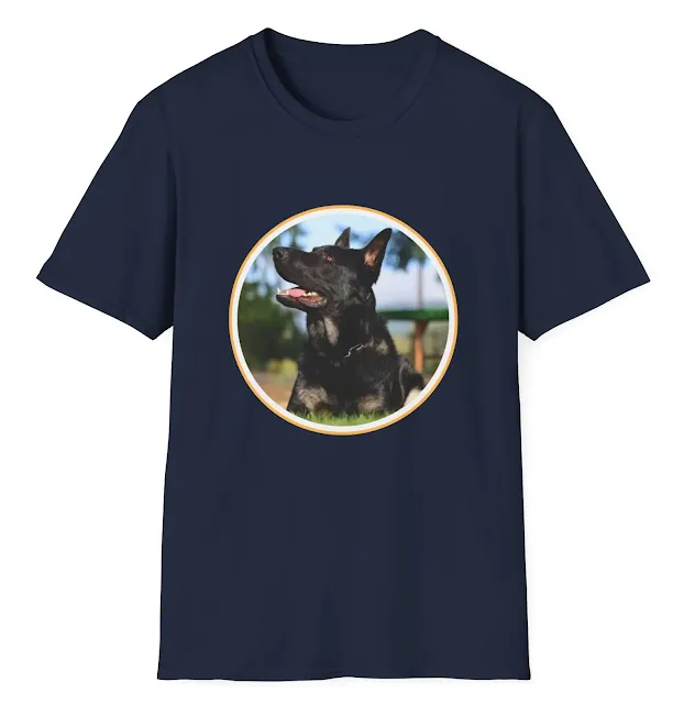 Softstyle T-Shirt for Men and Women With Bicolor Working Line Huge German Shepherd Awesome Markings, Well Developed Chest, & Huge Powerful Head with Intense Expression