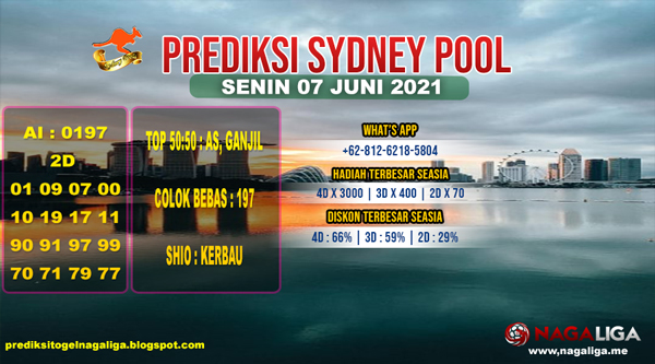 PREDIKSI SYDNEY  SENIN 07 JUNI 2021