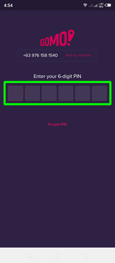 gomo app 6-digit pin number