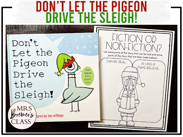 Don't Let the Pigeon Drive the Sleigh book activities unit with literacy printables, reading companion activities, lesson ideas, and a craft for Kindergarten and First Grade