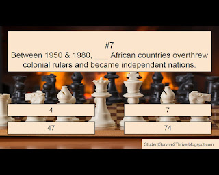 Between 1950 & 1980, ___ African countries overthrew colonial rulers and became independent nations. Answer choices include: 4, 7, 47, 74