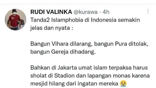 Rudi Valinka Sebut Islamophobia Makin Jelas dan Nyata: Sholat di Stadion Karena Masjid Hilang Dari Ingatan Mereka