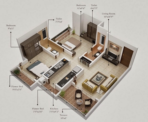 Desain Interior Rumah type 36 Gambar 3D