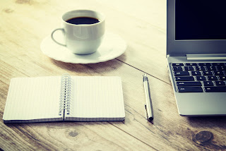 image of coffee, notebook, keyboard
