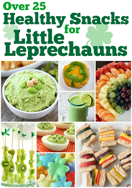 Over 25 Healthy Snacks for St. Patrick's Day. Great chocies for toddlers, preschoolers, and older children! Plenty of fruits and veggies, with not too much sugar or artificial dyes.