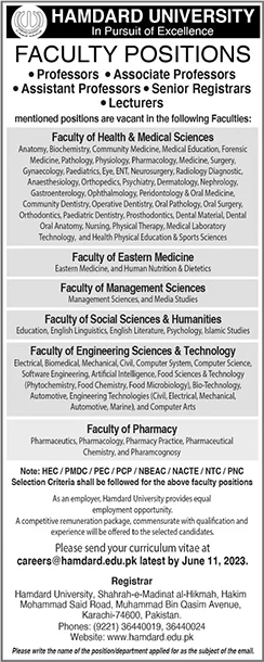 Hamdard University Jobs in June 2023