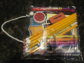 School supply pencil packet for Operation Christmas Child filler donation.