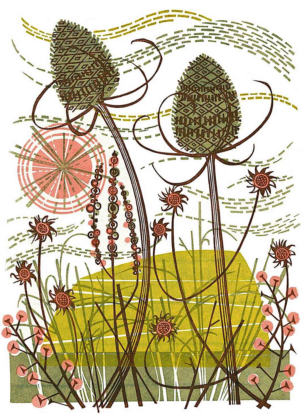 Angie Lewin art, wild field weeds