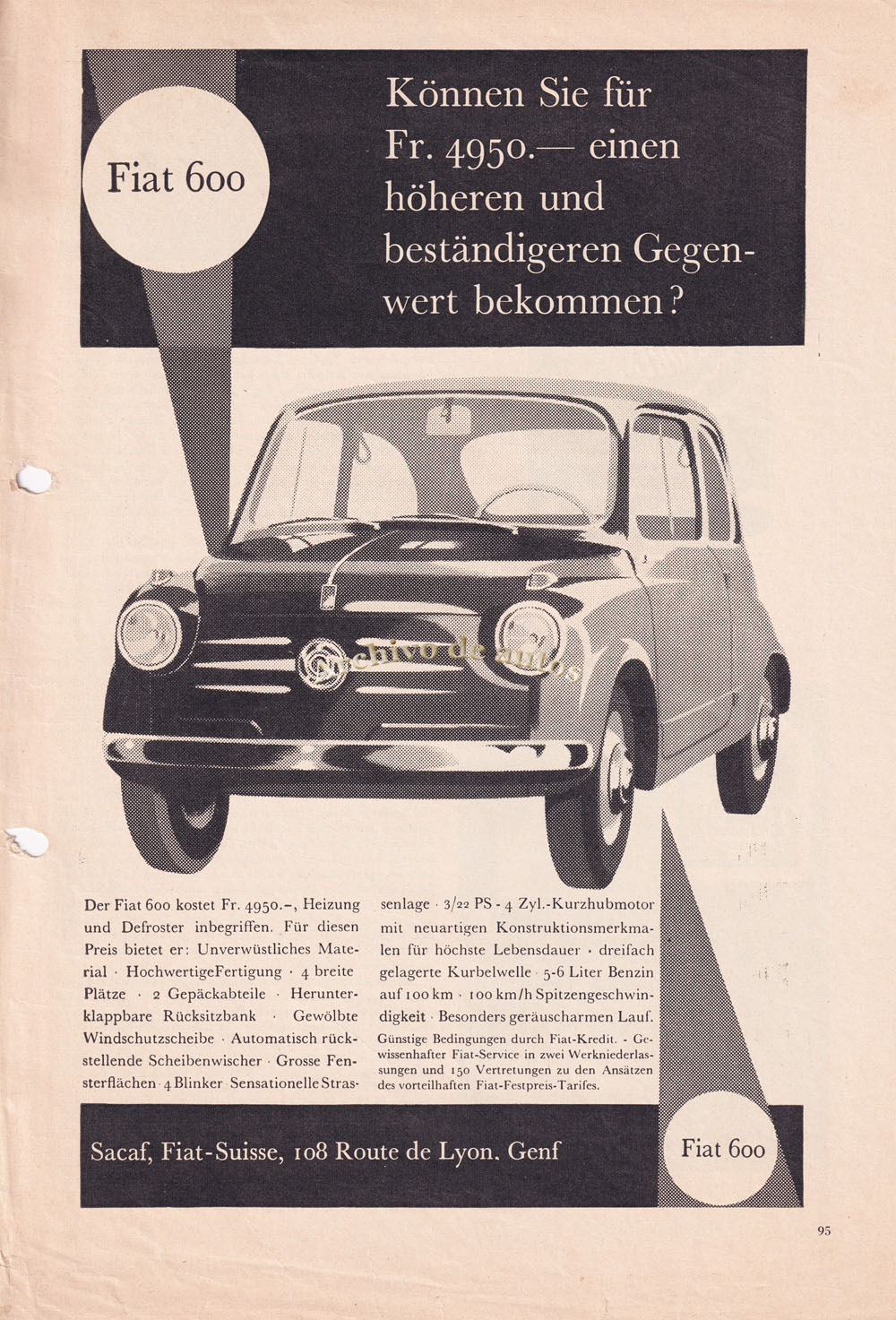 Archivo de Fiat 600 en una publicidad de una revista año 1956