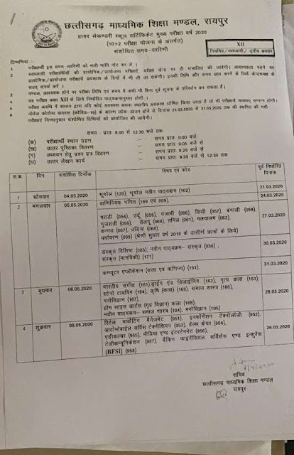 cg bord exams, chhattisgarh shiksha mandal raipur,board exam 2020,board exam 2020 time table