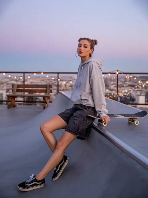 Lightweight Hoodie + Baggy Shorts + Skate Shoes
