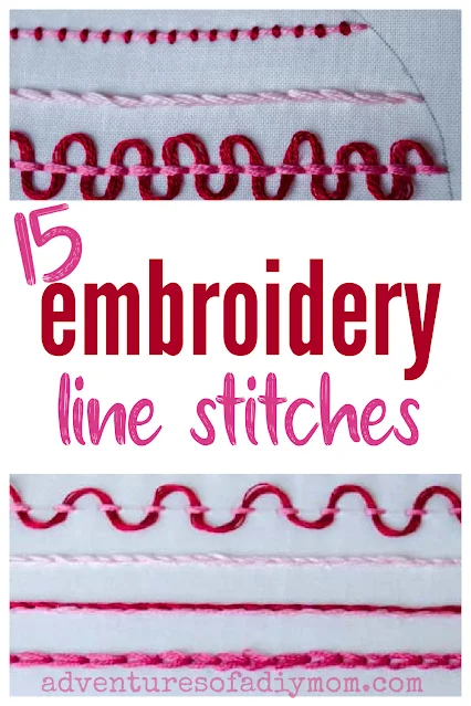 collage of images depicting embroidery line stitches