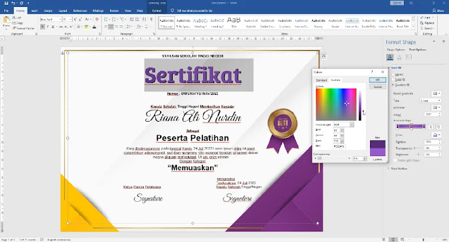 Free Sertifikat .Docx : Contoh Sertifikat Pelatihan Atau Seminar Mircrosoft Word