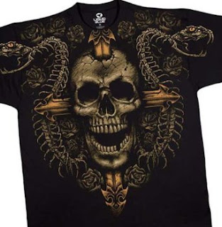 Cross and Skull T-Shirt, Death Ward Liquid Blue Full Shirt Designs