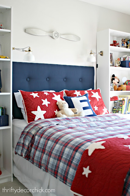 Custom DIY tufted headboard for boy room