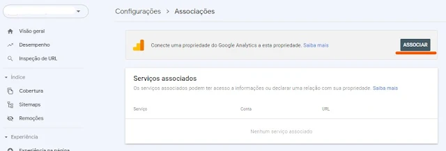 search console insights associar propiedade