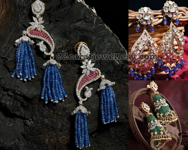 Emerald adn Blue Sapphire Tassels Earrings