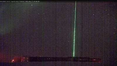 South Pole Station using green laser for communication in space.