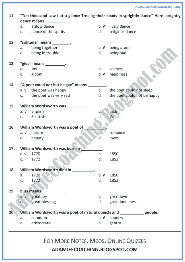 The-Daffodils-MCQs-English-IX