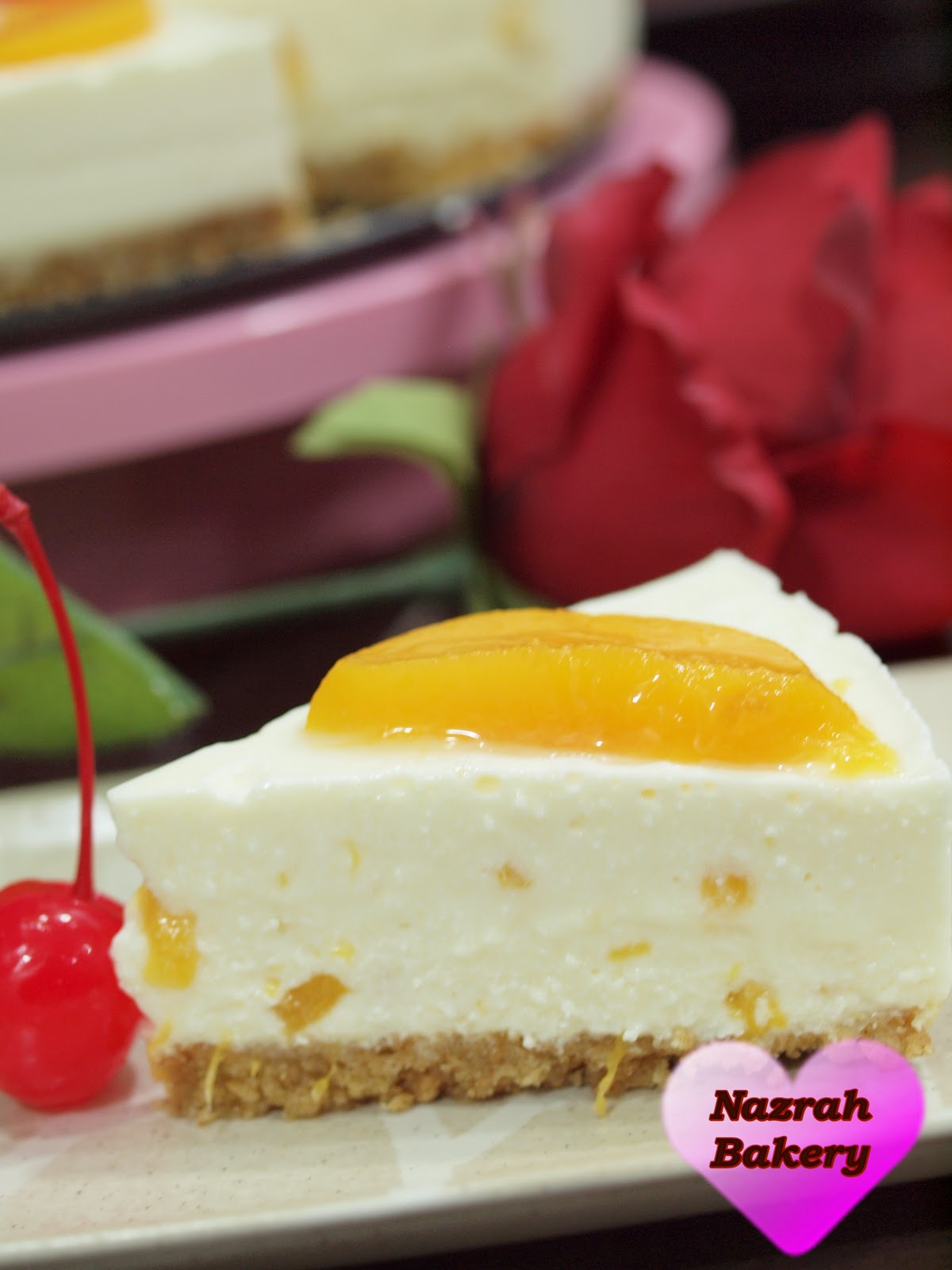 NAZRAH BAKERY: Non-Bake Peach Cheese Cake