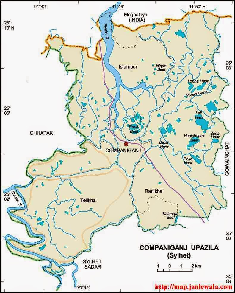 companiganj upazila map, sylhet, bangladesh
