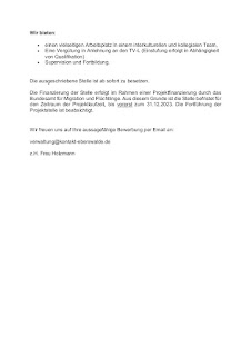 Stellenausschreibung KONTAKT Eberswalde Migrationsberatung November 2023