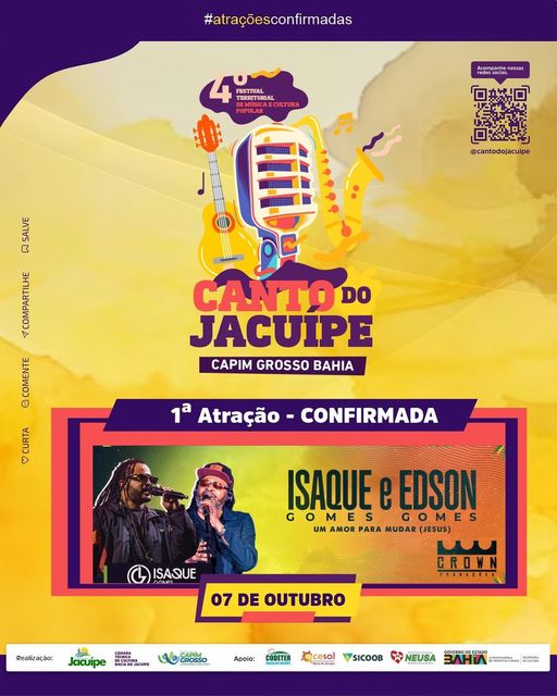 Edson Gomes é confirmado como 1ª atração do Festival de Música e Cultura Popular Canto do Jacuípe em Capim Grosso