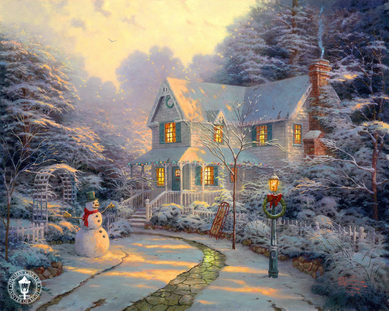 He has paintings of all different scenes. The nice cozy winter scenes: