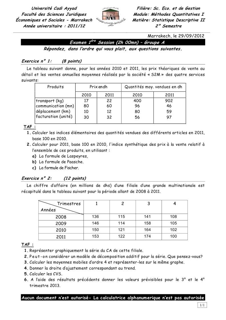 Examen corrigÃ© - Statistique Descriptive